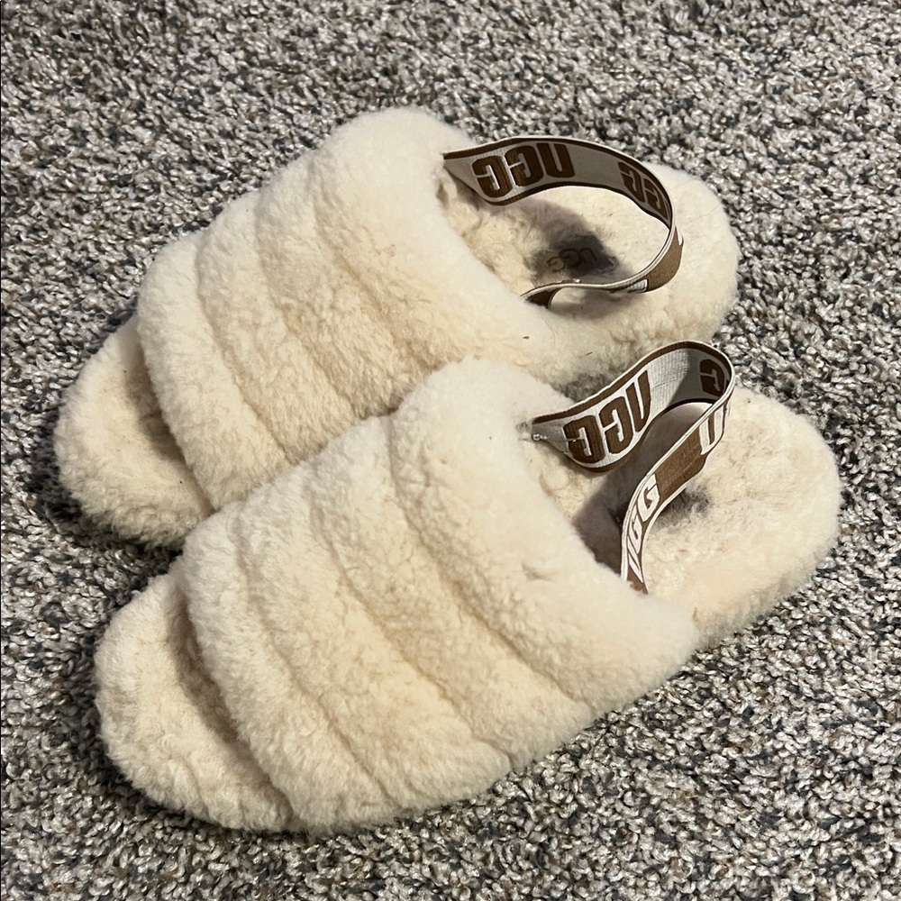UGG Fluffy Tan Slide Sandals